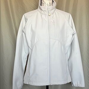 Eggshell white pleather spandex moto jacket by Black Diamond large